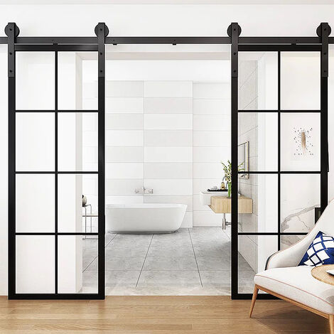 Sifree – Rail de porte coulissante 366cm en acier noir – Kit quincaillerie pour portes en bois – Charge maximale élevée – Installation facile (1/5)