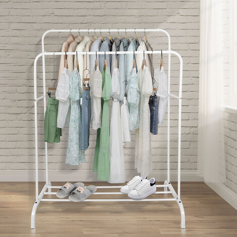 Portant à vêtements avec étagères à chaussures, Porte-Manteaux à Deux Pôles, Penderie métallique pour présentation, rangement (1/5)