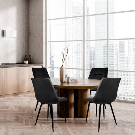 Sifree – Lot de 2 chaises de salle à manger en velours – Dossier haut ergonomique – Pieds en métal – Charge 120 kg – Noir (1/5)