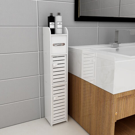 Sifree – Meuble de rangement salle de bain avec porte-papier – 3 étagères – Matériau PP écologique – Dimensions 15 x 17 x 78 cm – Installation rapide (1/5)