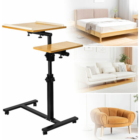 Table D'appoint à Roulettes, Réglable En Hauteur, Compacte, 2 étagères