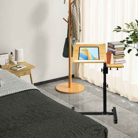 Table d'Appoint de Lit à roulettes Verrouillable, Rotation de 360, Bureau Informatique Hauteur Réglable, Table Informatique Poste de Travail, - 70x40x95cm