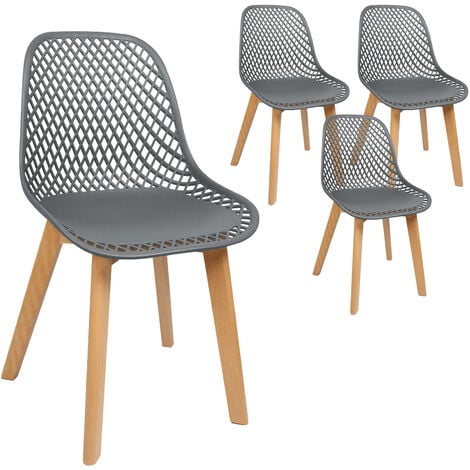 Lot 4 chaises de jardin KIRA en plastique et pieds bois coloris blanc