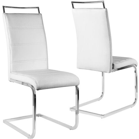 Lot de 2 Chaises de Salle à Manger Cuisine Salon Chaise en Cuir Moderne Chaise à Dossier Haut Pieds en Métal, Blanc (1/5)