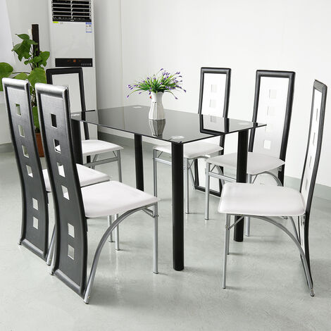 Chaises à Manger Lot de 6 Blanc Similicuir, blanc-noir (1/5)