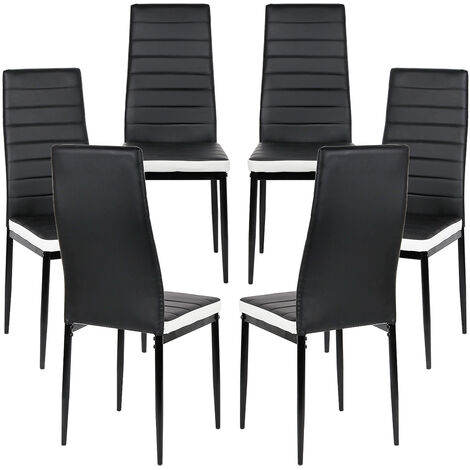 Lot de 6 chaises avec surpiqûre, Chaises de cuisine tapissées, Chaises à manger Pack 6 (Noir et blanc, 6) (1/5)