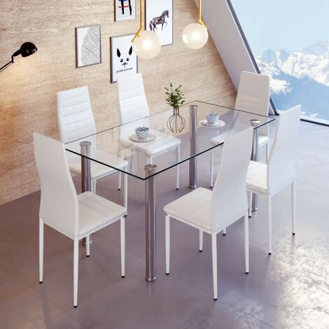 Lot de 6 chaises avec surpiqûre, Chaises de cuisine tapissées, Chaises à manger Pack 6 (Blanc, 6) (1/5)
