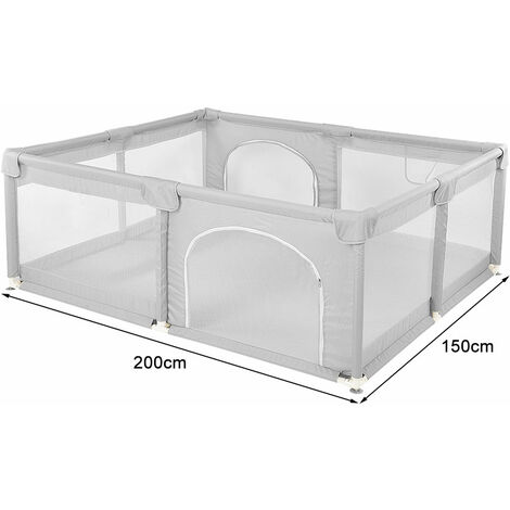 BEJOY Grand Parc Pour Bébé, XXL 180x200cm Compact Et Solide, Protection En Mousse, Parc De Jeu De Sécurité Antidérapant Avec Porte à Fermeture Éclair Ronde En Maille Respirante Centre D'activités