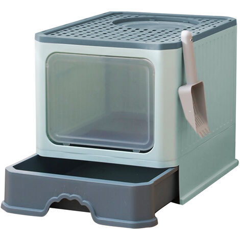 Sifree – Bac à litière pour chat XXL avec couvercle – Bac amovible et pelle – Résine PP – 35x50x38cm – Conception fermée pour chats