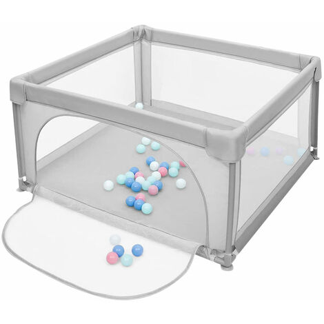 Sifree – Parc bébé en tissu Oxford 120x120x66cm – Centre d'activités intérieur/extérieur – 50 boules océaniques incluses – Gris clair