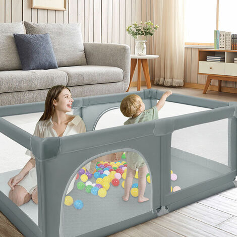 Grand espace de jeu de sécurité, Compris 50 Boules Océaniques, Aire d'Activités Portable pour Enfants avec Porte de Sécurité, 180x120x66cm, Gris foncé