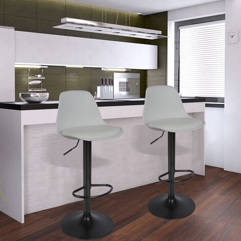 Tabourets de Bar Lot de 2 Gris clair, Tabouret Comptoir réglable en Hauteur pour Comptoir de Cuisine, Coussin Souple en PU, Rotatif à 360°