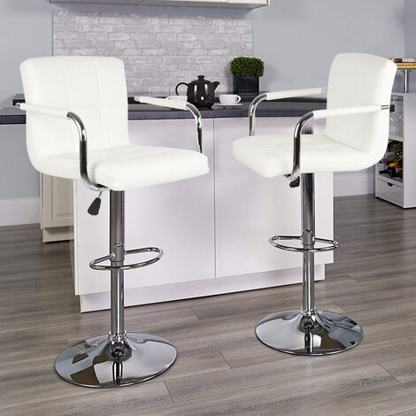 Lot de 2 Tabourets de bar pivotants et réglables en hauteur, pour comptoir de cuisine, chaises de salle à manger, Blanc