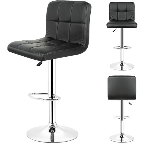 Tabouret Bar, Lot de 2, Chaise Bar, Chaise Haute Cuisine, Siège, Réglable en Hauteur, avec Dossier, Assise Rembourrée, Repose-Pieds, Simili Cuir, Pivotant à 360°, Noir