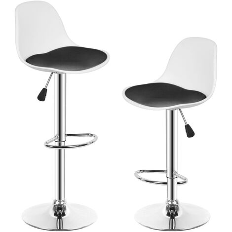 Tabouret Bar Haut Lot de 2, Chaise de Bar Hauteur Réglable et Pivotant à 360°, Tabouret Bar avec Dossier, Tabouret Cuisine en Simili Cuir, Noir +Blanc