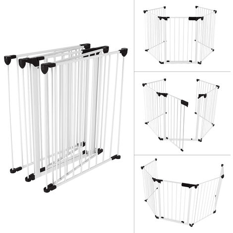 Barrière de Sécurité Clôture Cheminée pour Enfant Chien Chat Pare-Feu Bébé Barrière escalier Barrière Cage Pare-feu Grille de Protection 5 Panneaux Pliable - Blanc