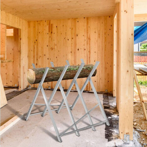 Chevalet de sciage, couper le bois, pliable, support tronçonneuse, acier, HxLxP: 80 x 84 x 80 cm, argenté (1/5)