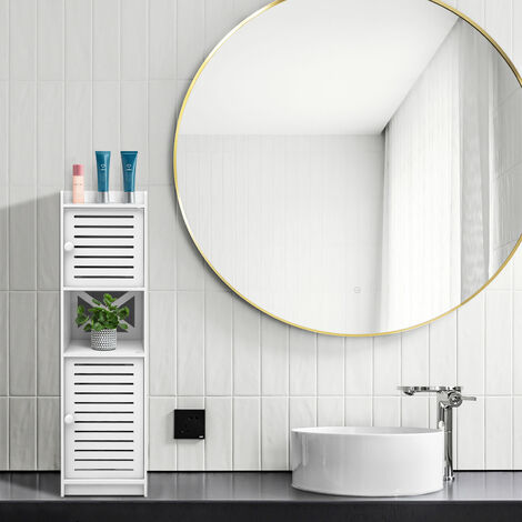 Meuble étroit Apparence Elégante, Armoire de rangement pour salle de bain Résistant à l'humidité, Armoire de Toilette WC avec Porte-Papier avec 4 Étagères, Blanc, 20x20x75cm (1/5)