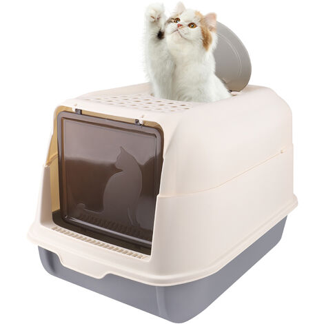 Sifree – Bac à litière fermée pour chat – Résine PP – 36x51x34 cm – Capacité 8 kg – Entrée avant et sortie supérieure – Pelle incluse – Gris