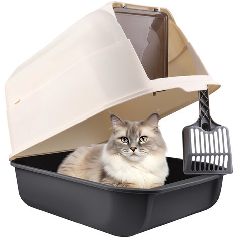 Bac à Litière Fermée Maison de Toilette Litiere avec Couvercle, toilettes ouvertes pour chat, Capacité de Charge 8 kg, Apportez une pelle, Grand Espace, Entrée Avant et Sortie Supérieure (Noir)