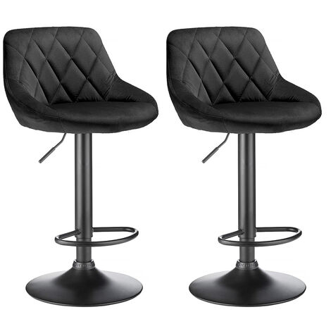 Set of 2 Tabouret de Bar Contemporain Hauteur réglable, Chaises de cuisine en velours, pieds en métal, Noir (1/5)