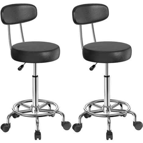 Lot de 2 Chaises de Bureau Pivotantes en Similicuir Noir - Dossier Ergonomique & Coussin Moelleux, Pied Chromé Argenté avec Roulettes - Réglable en Hauteur, Multifonction pour Bureau/Cuisine/Maison (1/4)