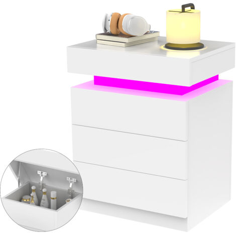 Table de Chevet LED Multifonction 3 Tiroirs avec Dessus Rabattable - Panneau de Particules 45x35x61cm, 16 Couleurs Personnalisables & Télécommande pour Chambre/Salon Design Moderne (1/5)