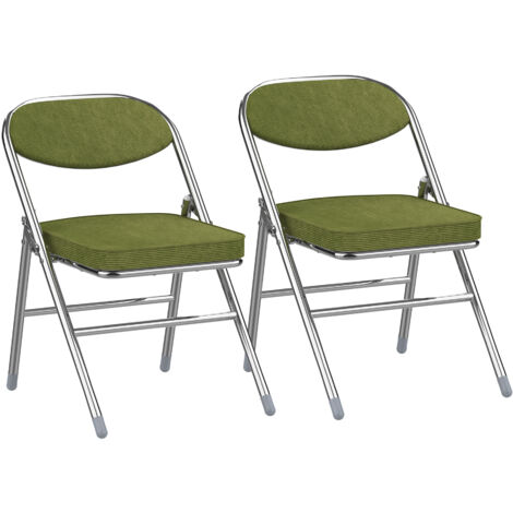 Sifree – Lot de 2 chaises pliantes en velours côtelé – Pieds chromés argentés – Confort durable – Capacité de charge 175 kg – Gain de place pour bureau et salle de réunion