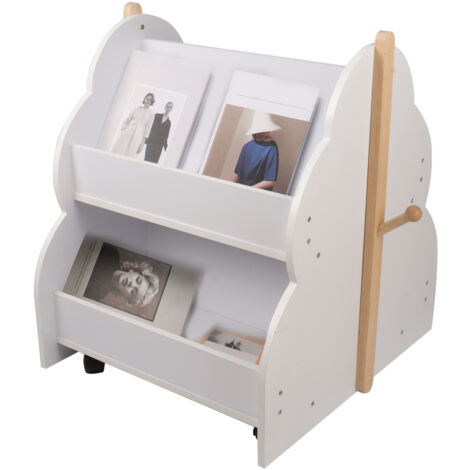 Bibliothèque Enfant 4 Cases avec Roulettes - Meuble Rangement Jouets en Bois Massif Étagère Montessori Modulable pour Chambre d'Enfants (L 50 x H 61 cm) (1/5)