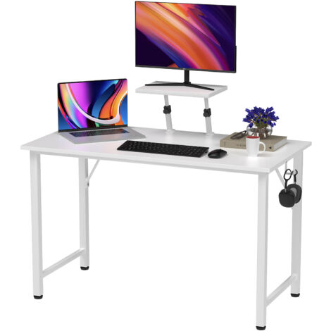 Bureau Multifonction en Bois Massif avec Support Écran & Porte-Casque - 100x450x75cm, Design Moderne pour Étude/Bureau/Repas - Structure Robuste & Organisation Intelligente (1/5)