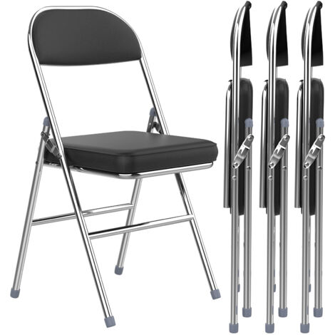 Lot de 4 Chaises Pliantes en Similicuir Noir - Confort Ergonomique & Rembourrage Dense, Design Minimaliste Gain de Place pour Cuisine/Bureau/Salon - Structure Métallique Robuste & Montage Instantané (1/4)