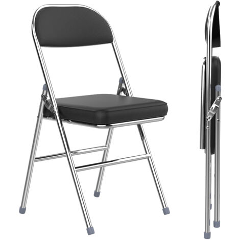 Lot de 1 Chaises Pliantes en Similicuir Noir - Confort Ergonomique & Rembourrage Dense, Design Minimaliste Gain de Place pour Cuisine/Bureau/Salon - Structure Métallique Robuste & Montage Instantané (1/4)