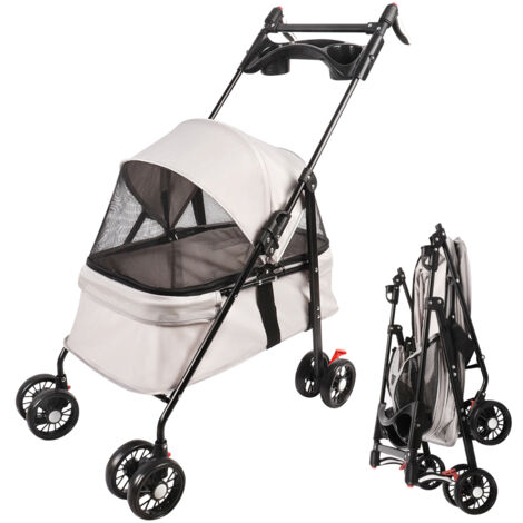 Poussette Pour Chien Et Chat 4 Roues - Pliable, Capacité 15kg, Toit Ouvrant, Panier Rangement, Idéale Voyage