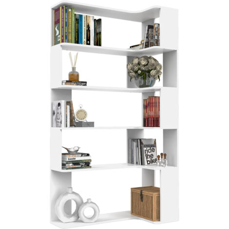 Sifree – Bibliothèque d'angle 5 niveaux en bois E1 – 90x48x169cm – 4 dispositifs anti-basculement – Facile à nettoyer et à entretenir