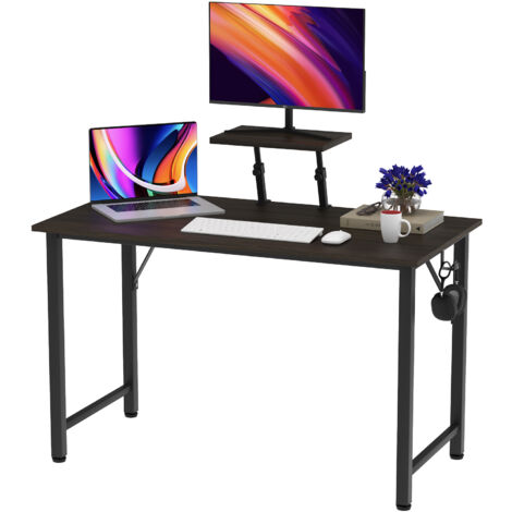 Bureau Multifonction en Bois Massif avec Support Écran & Porte-Casque - 100x450x75cm, Design Moderne pour Étude/Bureau/Repas - Structure Robuste & Organisation Intelligente (1/5)