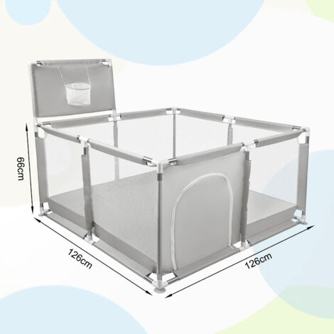 Parc Bébé Jeu Tissu Oxford 126x126x66 Cm | Avec 50 Balles Et Panier De Basket | Barrières 8 Ventouses | Intérieur/extérieur
