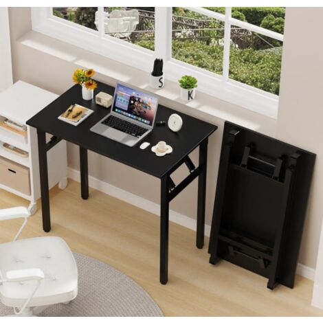 Bureau PC Compact Pliable 80x50x75cm – Table Multifonction Noire pour Petit Espace (Coin, Studio, Télétravail)  Panneau de Particules Durable & Sans Montage – Idéal Appartement Parisien & Bureau
