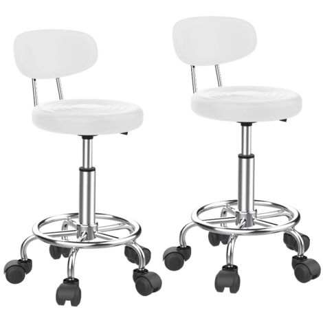 Lot de 2 Fauteuils de Bureau Ergonomiques – Haut Réglable, Cuir PU Blanc & Pieds Chromés  200kg de Charge, Roulettes 360° Silencieuses – Idéal Coiffeur, Télétravail & Espaces Pro (Design Moderne & Net (1/5)