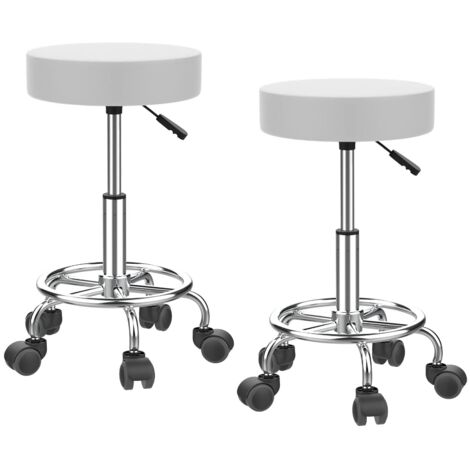 Lot de 2 Fauteuils de Bureau Ergonomiques – Haut Réglable, Cuir PU Blanc & Pieds Chromés  200kg de Charge, Roulettes 360° Silencieuses – Idéal Coiffeur, Télétravail & Espaces Pro (Design Moderne & Net (1/5)
