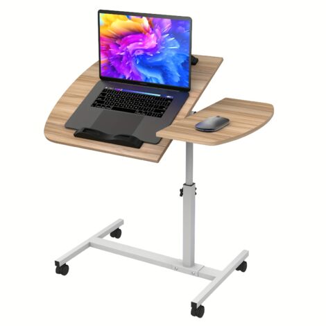 Bureau Portable Réglable en Hauteur avec Roulettes Bloquantes - Table Mobile Ergonomique Plateau MDF + Structure Métallique - Dimensions 60x40x62-97cm (Idéal Canapé/Chambre/Salon/Bureau) (1/5)