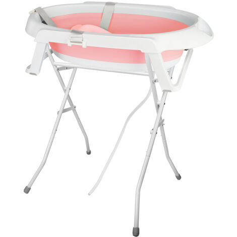 Baignoire Bébé Pliable avec Détection de Température  Coussin de Bain + Support Réglable & Boîte de Rangement  Sécurité Antidérapante - Grand Format 63x60x85 cm