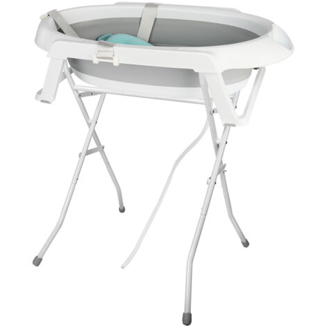 Baignoire Bébé Pliable avec Détection de Température  Coussin de Bain + Support Réglable & Boîte de Rangement  Sécurité Antidérapante - Grand Format 63x60x85 cm