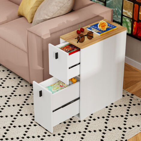 Table d’Appoint Étroite avec 2 Tiroirs de Rangement - Meuble de Salon Compact en MDF Blanc, Organisateur pour Albums Photos/Objets Décoratifs - Dimensions 25x51x68 cm (Idéal Salon/Chambre/Entrée)