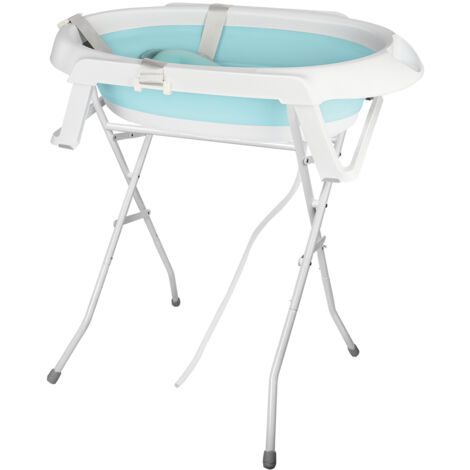 Baignoire Bébé Pliable avec Détection de Température  Coussin de Bain + Support Réglable & Boîte de Rangement  Sécurité Antidérapante - Grand Format 63x60x85 cm