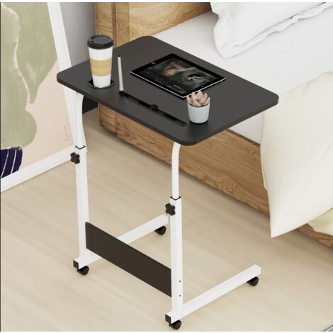 Bureau Portable Réglable en Hauteur avec Roulettes Bloquantes et Porte-Gobelets - Table Mobile Ergonomique Plateau MDF + Structure Métallique - Dimensions 60x40x63-87cm (Idéal Canapé/Chambre/Salon/Bur (1/4)