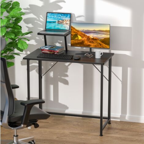 Bureau avec Support d’Écran et Plateau Bois Pliant - Table d’Étude pour Adolescent Structure Métallique Stable - Dimensions 80x45x75 cm (Idéal Bureau Maison/Chambre Ado/Espace Travail) (1/5)