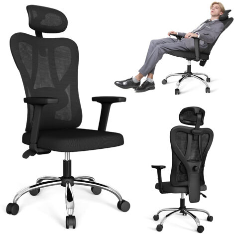 Chaise de bureau ergonomique en maille avec roulettes, dossier réglable, avec appui-tête en maille, capacité de charge 300 kg, chaise de patron à dossier haut, chaise de jeu réglable en hauteur, chais (1/5)