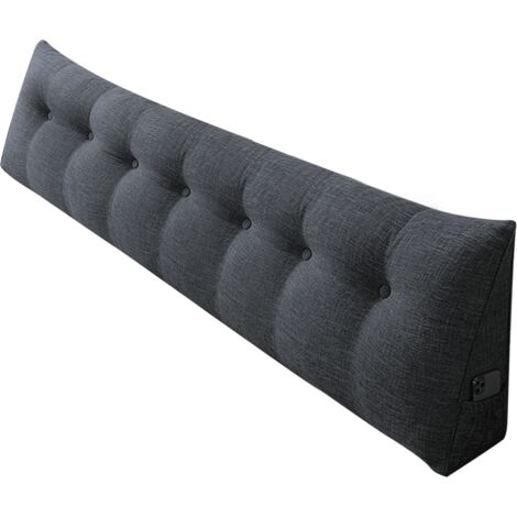 Coussin De Lecture Triangulaire 80cm Gris Foncé - Traversin Dossier Lin Pour Lit Canapé Et Soutien Lombaire