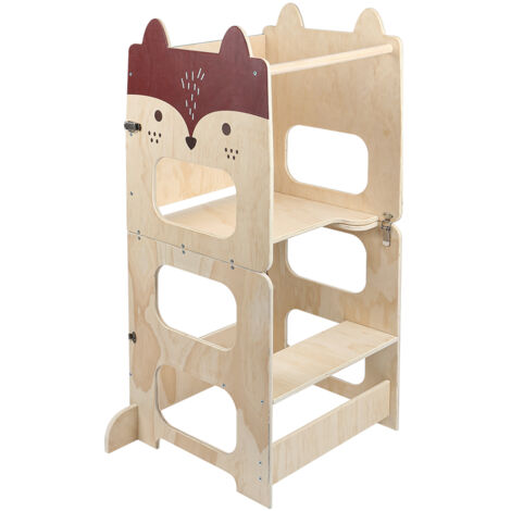 Tour d'apprentissage 2-en-1 en bois massif avec tableau noir Transformable table & chaise Sécurité renforcée 50kg