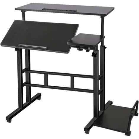 Bureau d'ordinateur avec plateau réglable en hauteur et inclinable, 80x60 cm, Poste de travail pour ordinateur portable, sur roulettes, adapté Pour la maison et le bureau (1/5)
